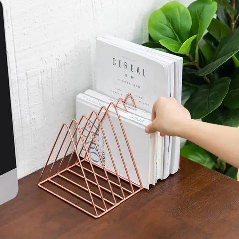 Metal Triangle Bookshelf and Organizer Rack