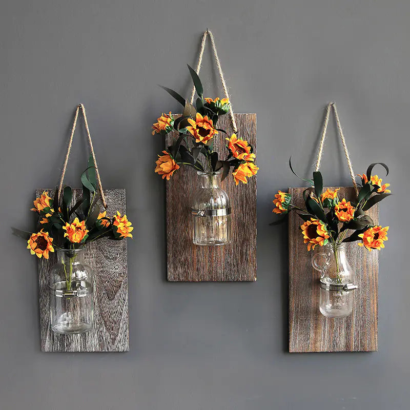 Scandinavian Wooden Hydroponic Glass Vase Wall Decor