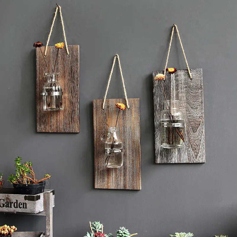 Scandinavian Wooden Hydroponic Glass Vase Wall Decor