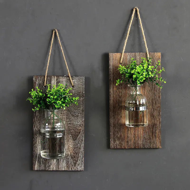 Scandinavian Wooden Hydroponic Glass Vase Wall Decor