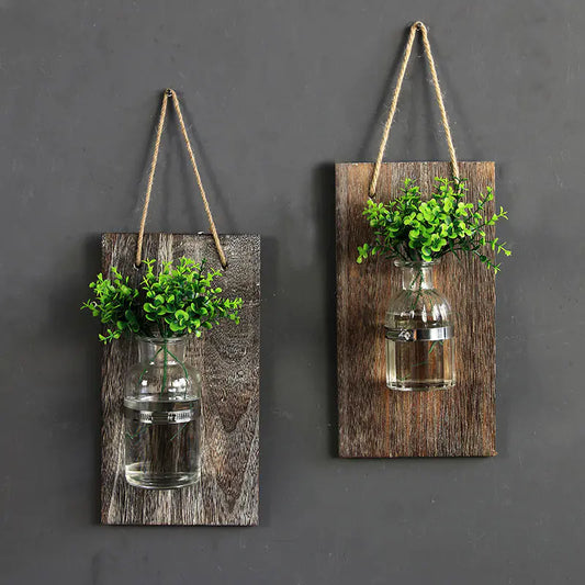 Scandinavian Wooden Hydroponic Glass Vase Wall Decor